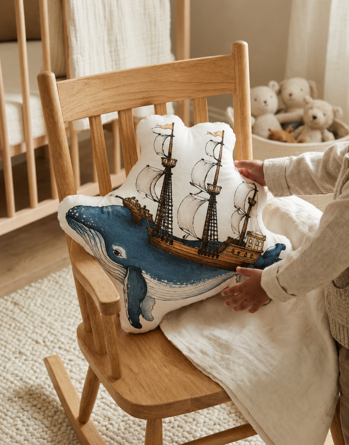 Whale Tall Ship Pillow