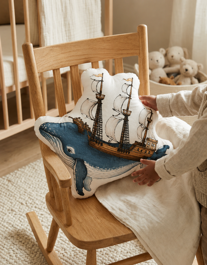 Whale Tall Ship Pillow