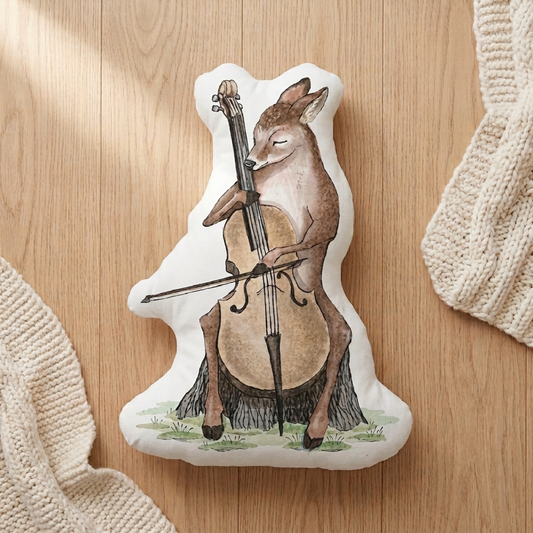 Deer Playing Cello Shaped Pillow