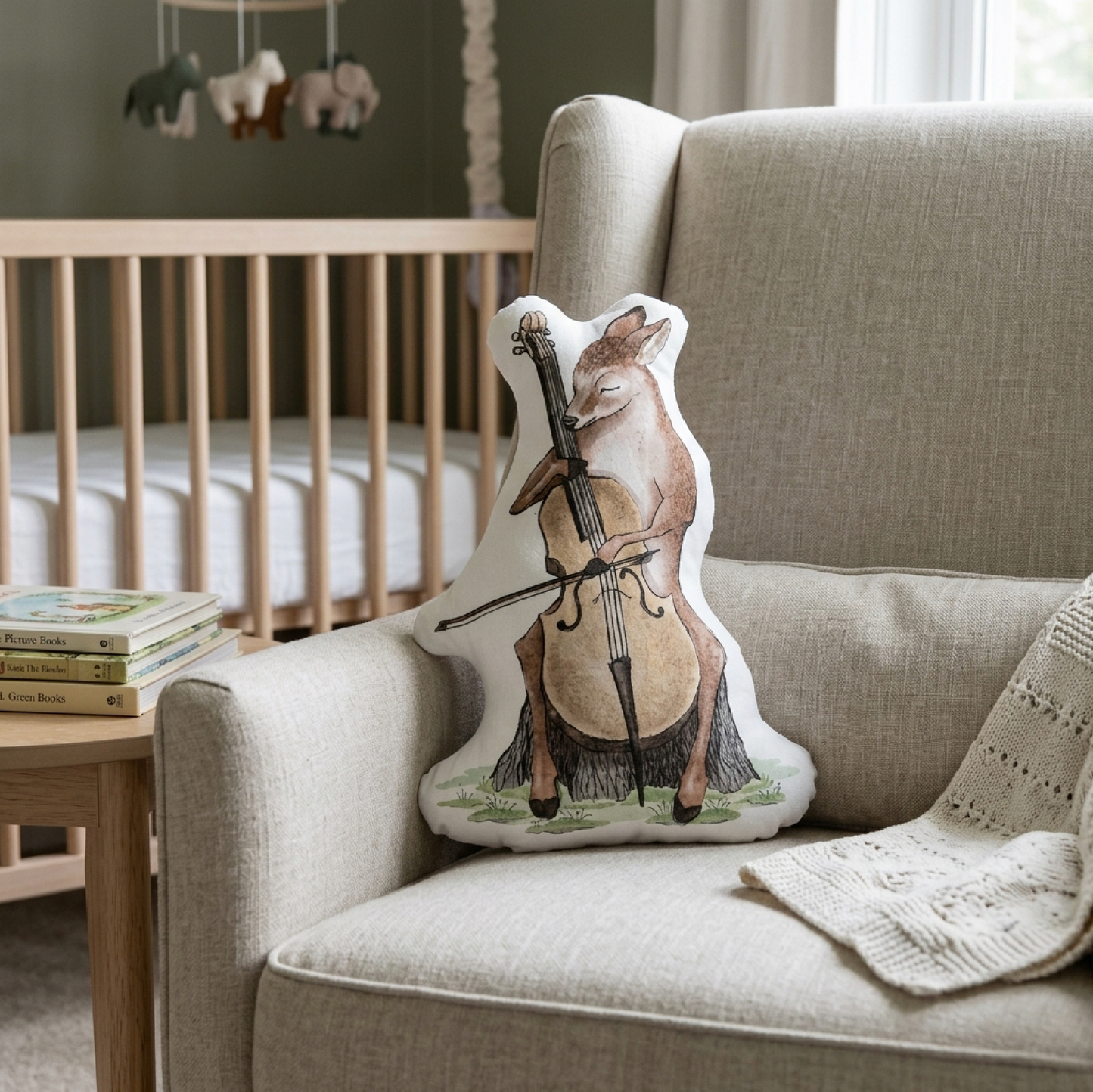 Deer Playing Cello Shaped Pillow