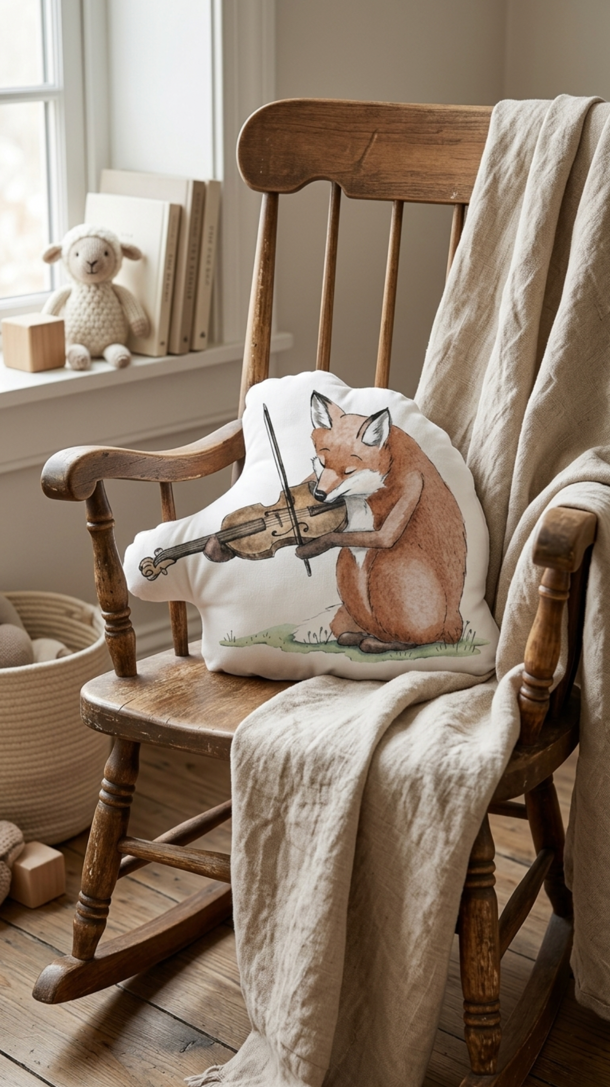 Fox Playing Viola shaped pillow