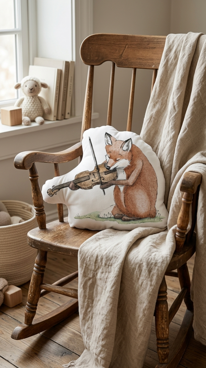 Fox Playing Viola shaped pillow