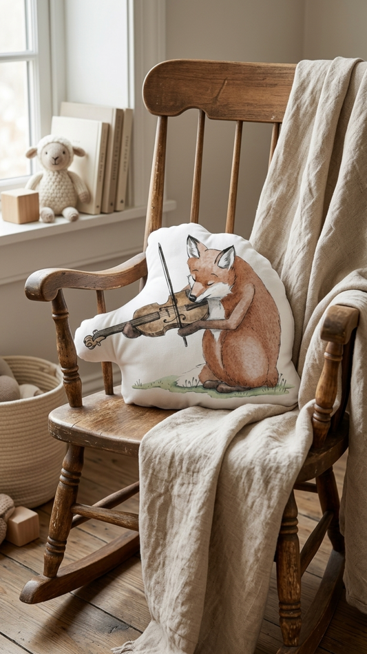 Fox Playing Viola shaped pillow