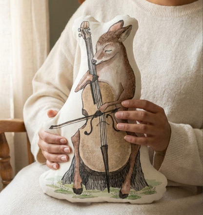 Deer Playing Cello Shaped Pillow