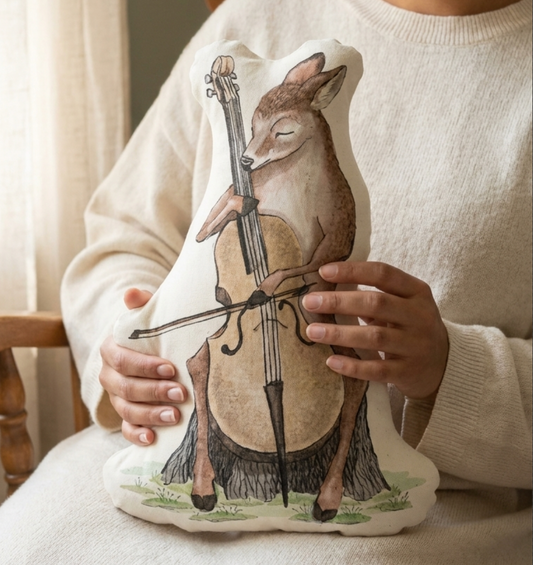 Deer Playing Cello Shaped Pillow