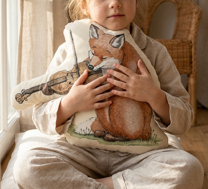 Fox Playing Viola shaped pillow