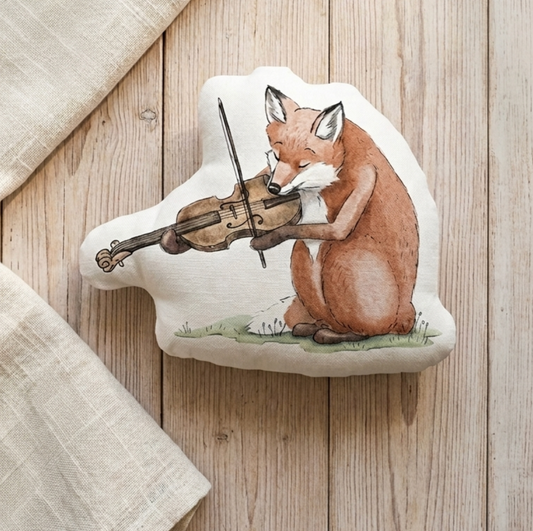 Fox Playing Viola shaped pillow